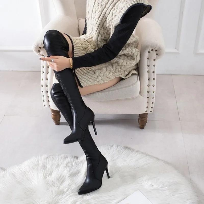 fashion Autumn Fashion New Slim Boots Women Over Knee Long Boots Elastic Women's Boots Pointed Toe Heels High Heels Sexy Knight Boots