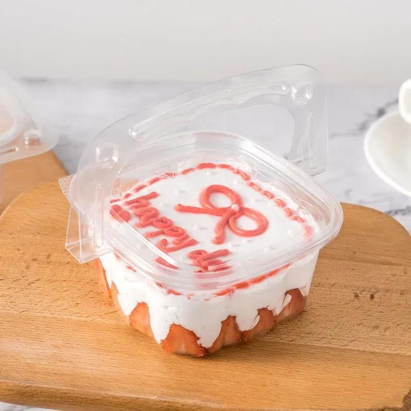 20Pcs Transparent Dessert Box With Handle Fruit Pudding Ice Cream Plastic Cake Box Packaging Baby Shower Birthday Party Supplies