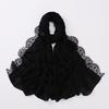 Elegant Solid Color Silk Scarf Lace Edge Soft Sunscreen Shawl Long Breathable Headwraps Women Headwear