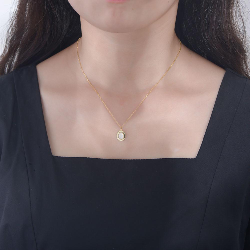 KSN140 Fulsun Fashion 925 Silver Personalized 14K 18K Gold Plated Oval Mother of Shell Pearl Bolo Necklace