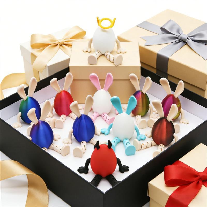 Cartoon Easter Bunny Easter Egg 3D Printed Toy Movable Rabbit Ornament Portable Home Decoration Creative Easter Egg Gifts