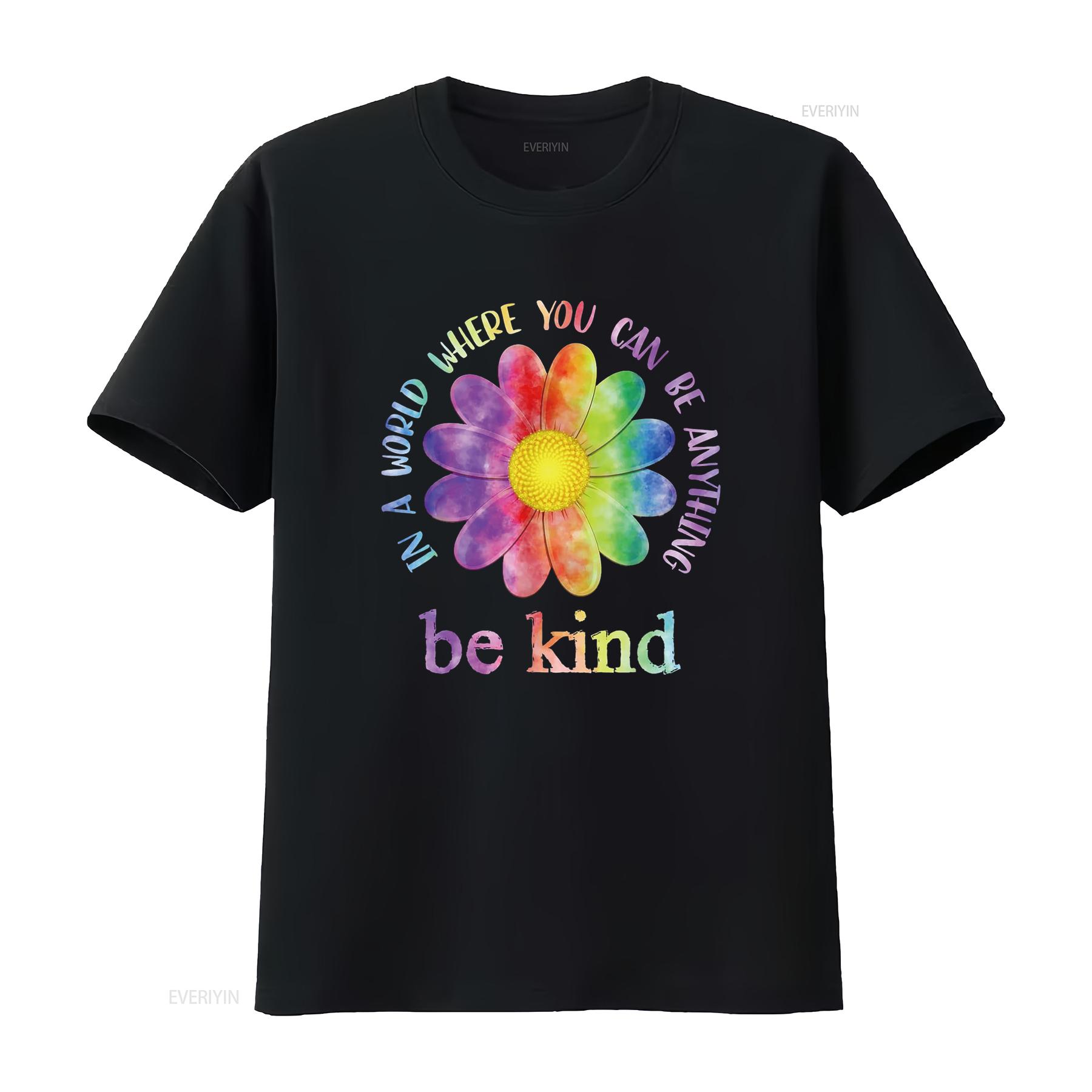 

Be Kind Daisy Flower Rainbow Positive Inspirational Kindness T Shirt vintage Washed streetwear Unisex Breathable Stretched Soft 4XL