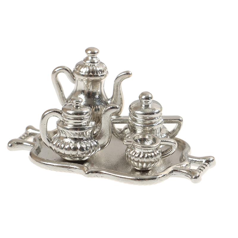 5/6/8/10Pcs/set Doll House Miniature Metal Tea Doll House Furniture Miniature Dining Ware Toy Teapot Cup Plate