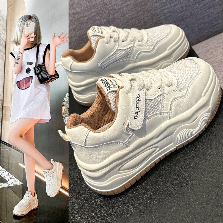 Board shoes women's inner height increase mesh white shoes women's 2024 new popular campus thick-soled sports breathable casual shoes