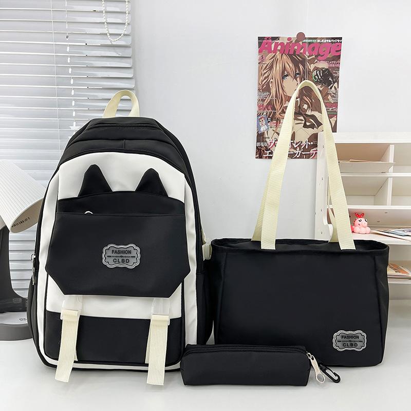 Three-piece Backpack Set Cat Ears Female Large Capacity School Bag Student Backpack
