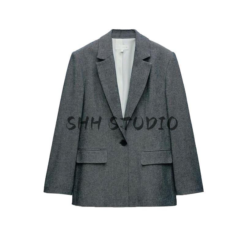 Spring New Women's Clothing French Style Commute Style Easiest for Match with Padded Shoulder Straight-leg Lapel Suit Outwear 2023105