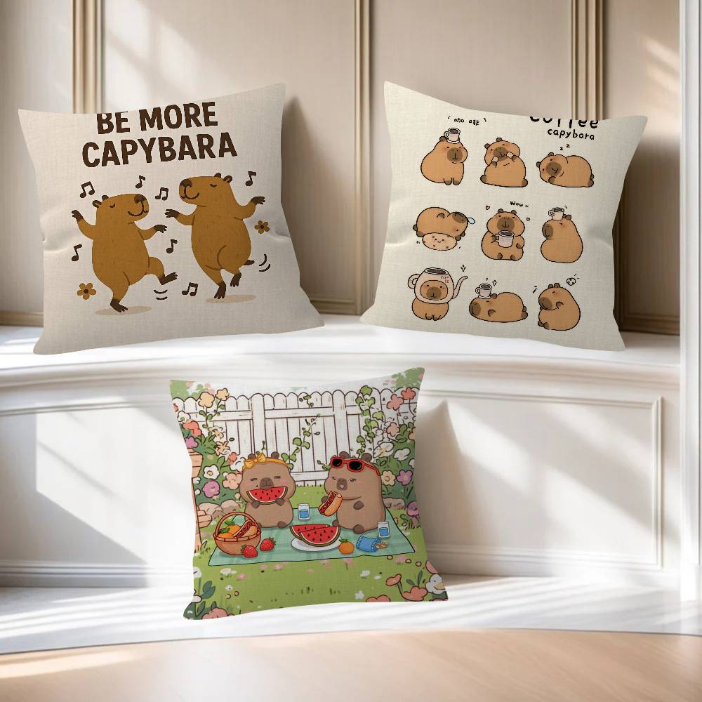 Anime CCapybara Cartoon Cute Pillow Covers Cartoon Sofa Decorative Home Doublesided Printing Short Plush Cute Cushion Cover