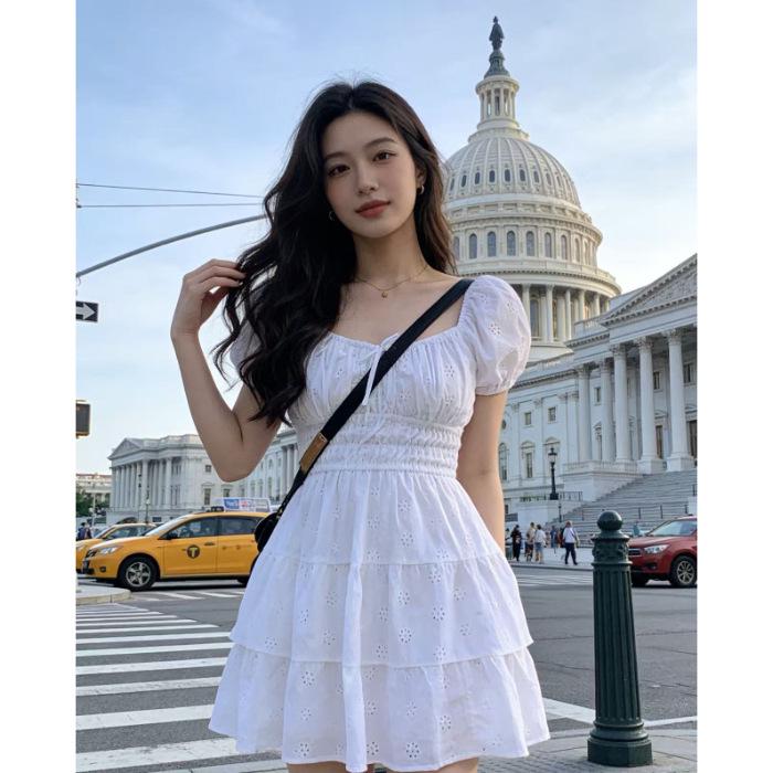 Потрясающее белое кружевное платье с пышными рукавами - для миниатюрных, милое и стильное, издание Лето 2026 M белый