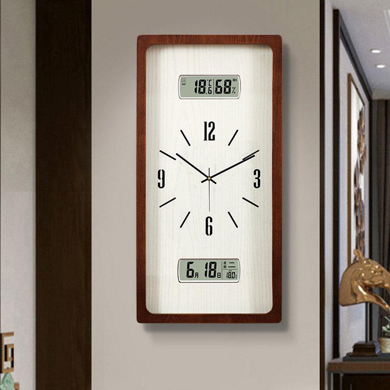Wall Clock New Chinese Solid Wood Living Room Rectangular Home Bedroom Simple Atmosphere Silent Wall Clock Home Decor