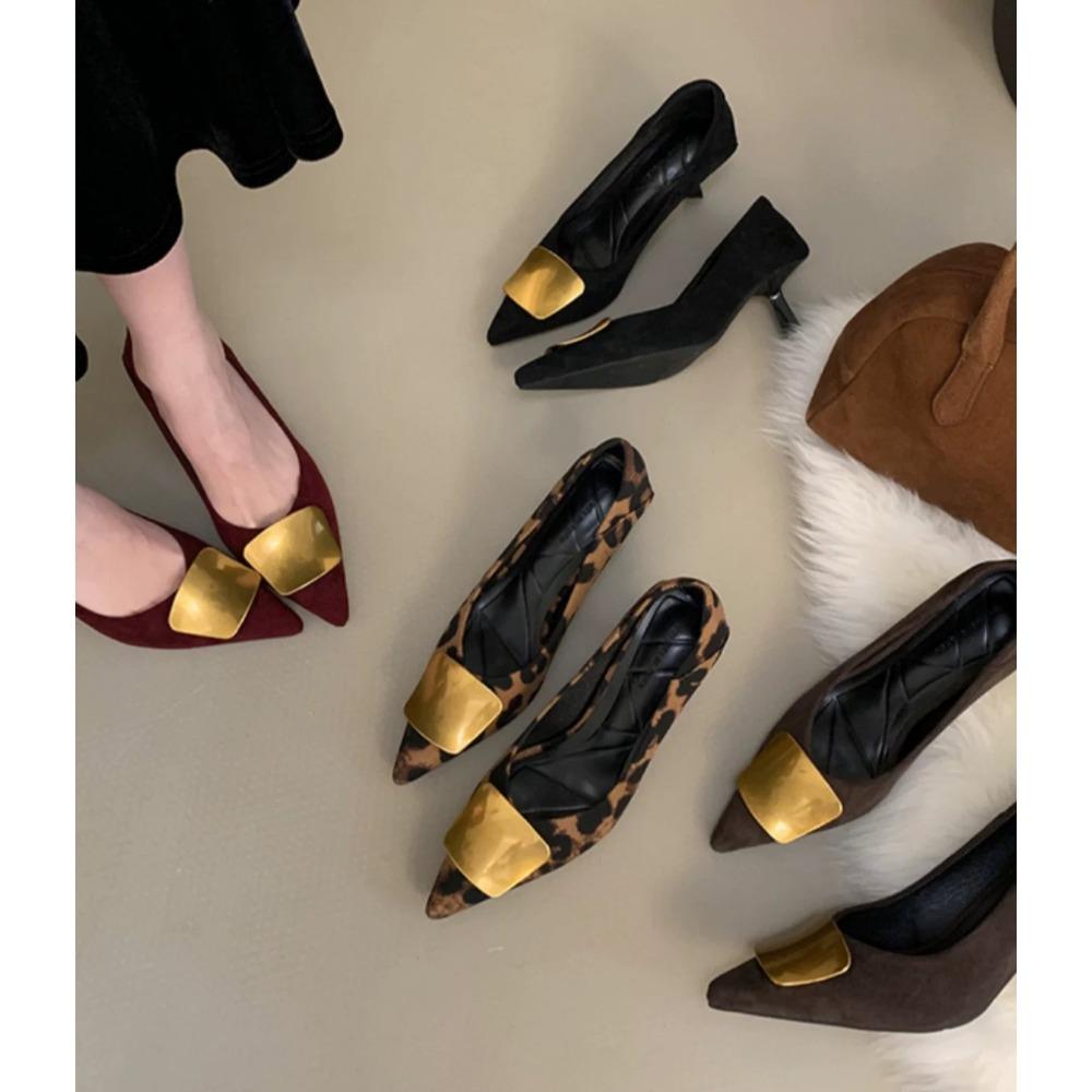 New High Heels Pumps Women Shoes Gold Buckle Ladies Elegant Single Shoes Pointed Toe Thin High Heel Dress Work Shoes