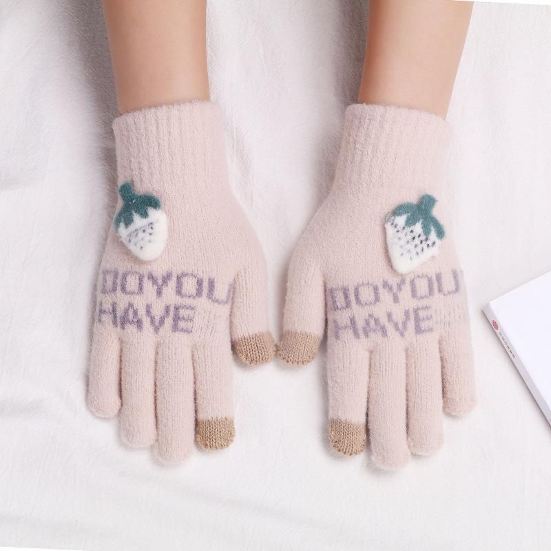 Knit Cartoon Gloves Plush Cold Proof Touchscreen Women Winter Warm Fleece Lined Student Accessory Gloves