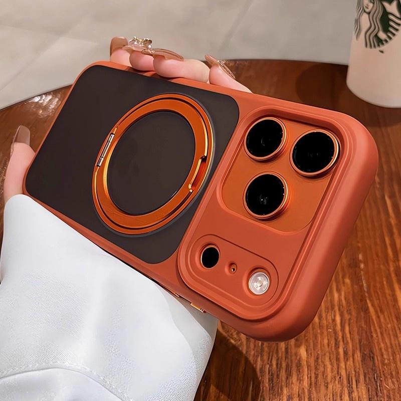 Matte Rotating Bracket Holder Magnetic Phone Case For iPhone 17 16 15 14 13 Pro Max For Magsafe Ring Stand Shockproof Back Cover