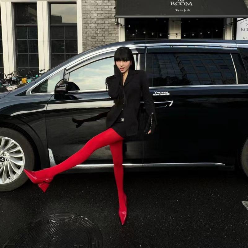 Red Tights Women Winter See Through  Slim Lingerie Women's Pantyhose New Lingerie Lace Leggings Bodys Sexy Socks Ladies