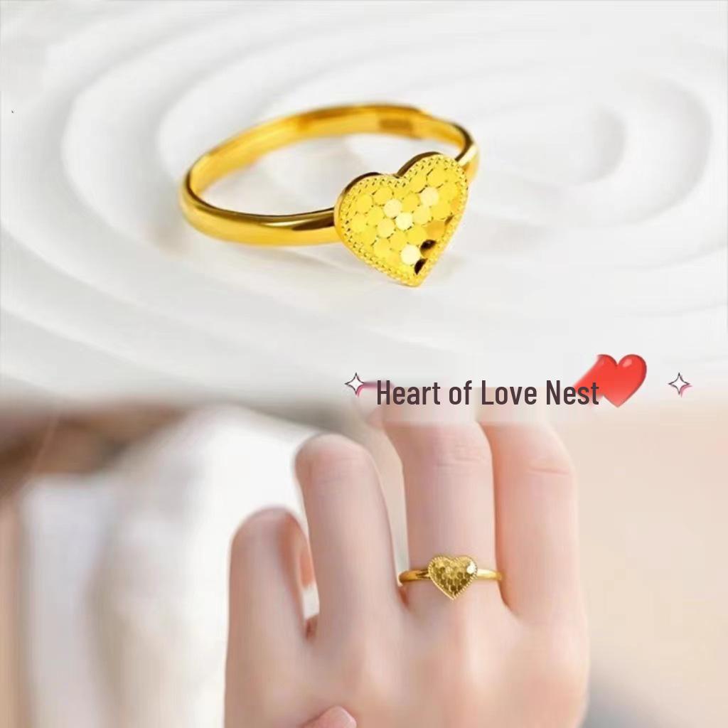 Gold Plated Dragon Scale Clover Ring: Women's Elegant Honeycomb Surface Open Finger Ring, Inspired by Xiaohongshu Style.