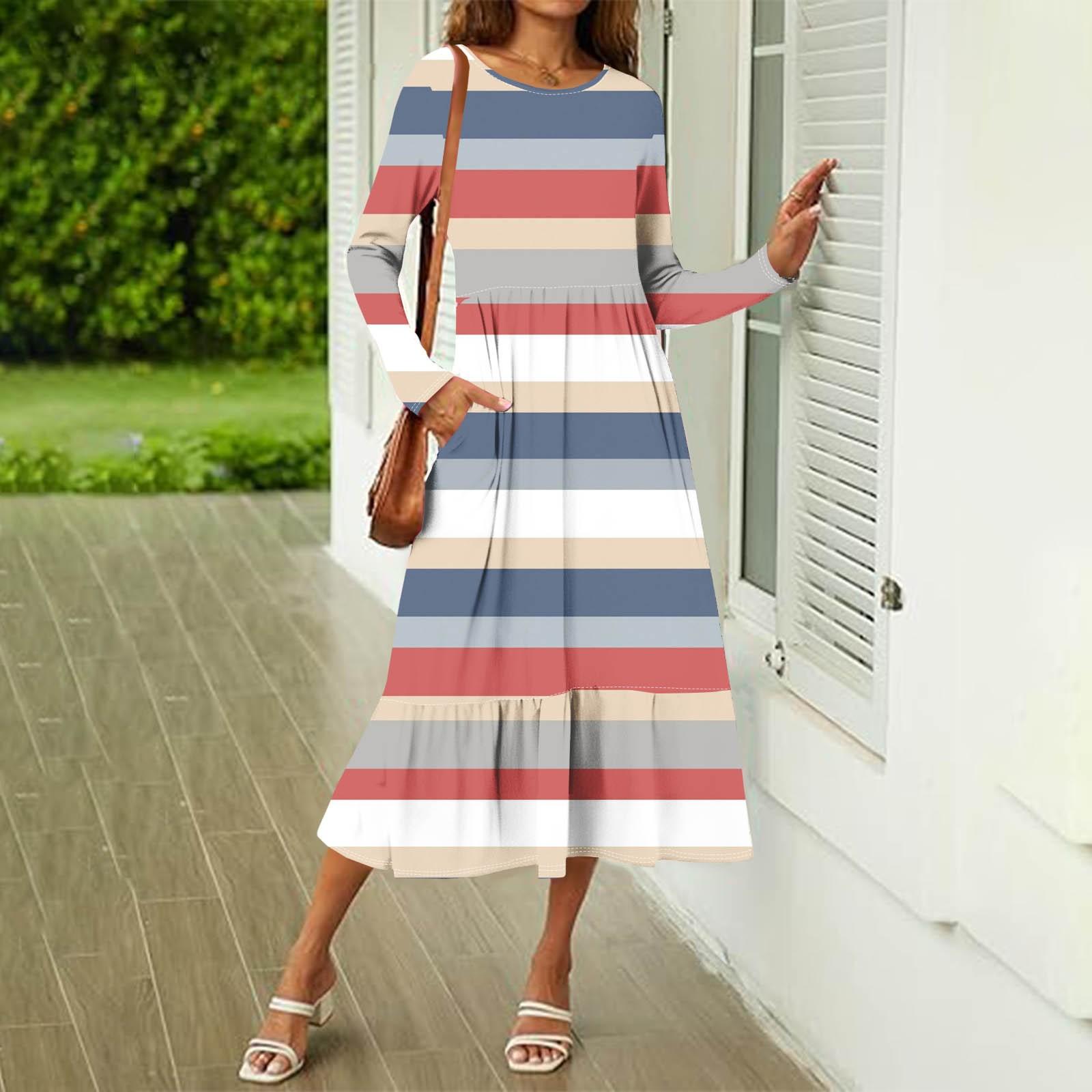 

Женское повседневное платье с принтом, весенние платья с круглым вырезом и длинным рукавом XL арбуз красный