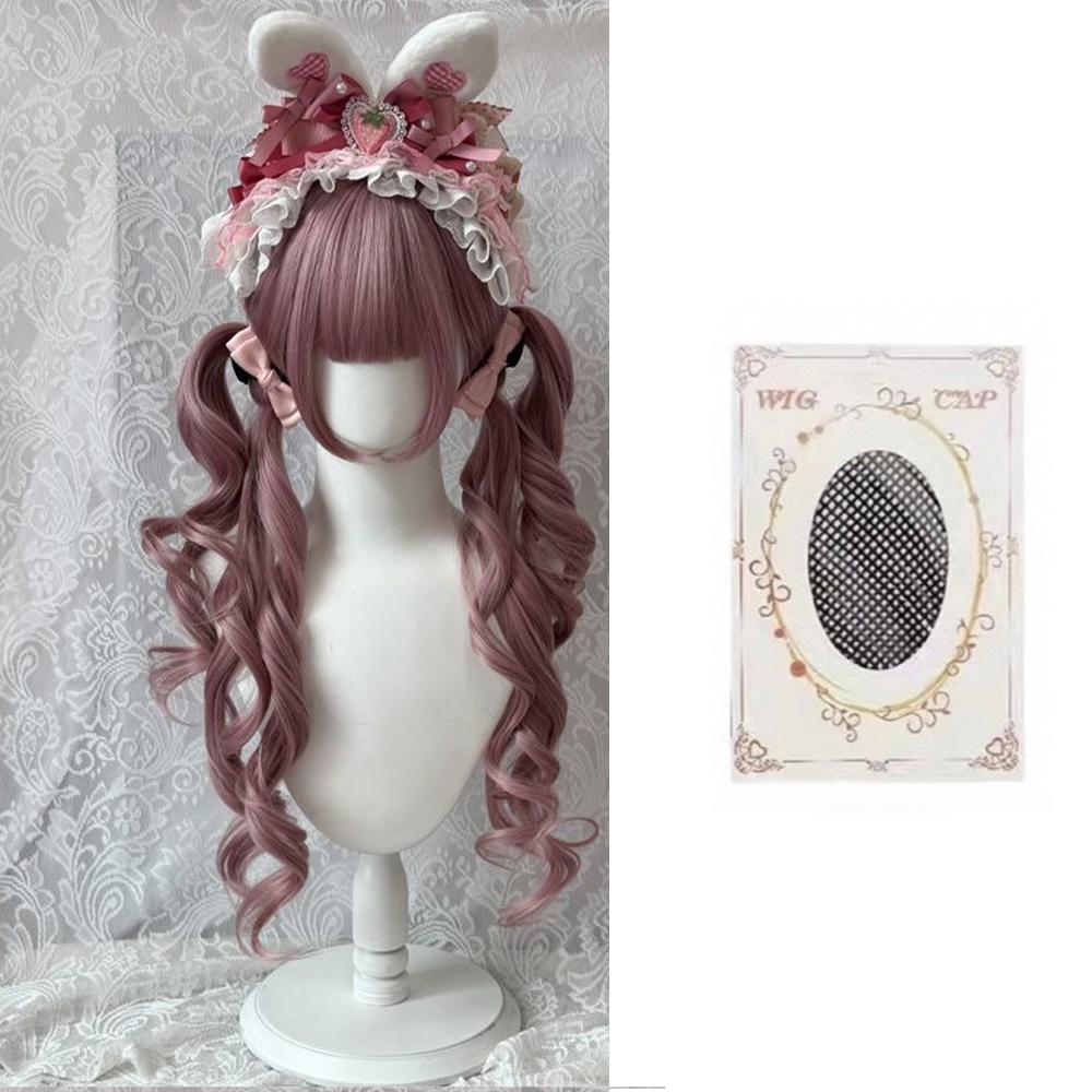 Black Wig with Pink Cosplay Wigs with Bangs  Lolita Long Curly Hair Wig Woman Party Cosplay Wig Natural Heat Resistant