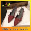 Retro Thin Heel Empty Single Shoes Burgundy Temperament Pointed Head Patent Leather Medium Heel Bag Head Sandals Women's 2025 Winter New Models