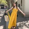 Yunnan, Xinjiang Seaside Vacation Travel Wear Photo Yellow Suspender Is Very Beautiful Pinch Waist Thin Dress Summer