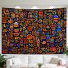 2D Flat, [2D Flat Printing] 1 Large Size Pattern Printing Tapestry- Colorful, Intricate, Abstract, Black Background, Diverse Shapes, Room Wall Decorat
