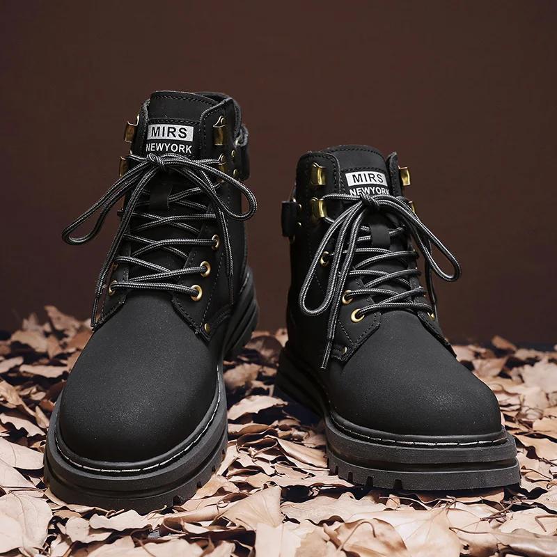 Pantofi Bărbați Piele Naturală Top Înalt Modă Cizme de Gleznă Motociclist pentru Bărbați Outdoor cu Șireturi Botas Sosire Nouă Cizme Motociclist