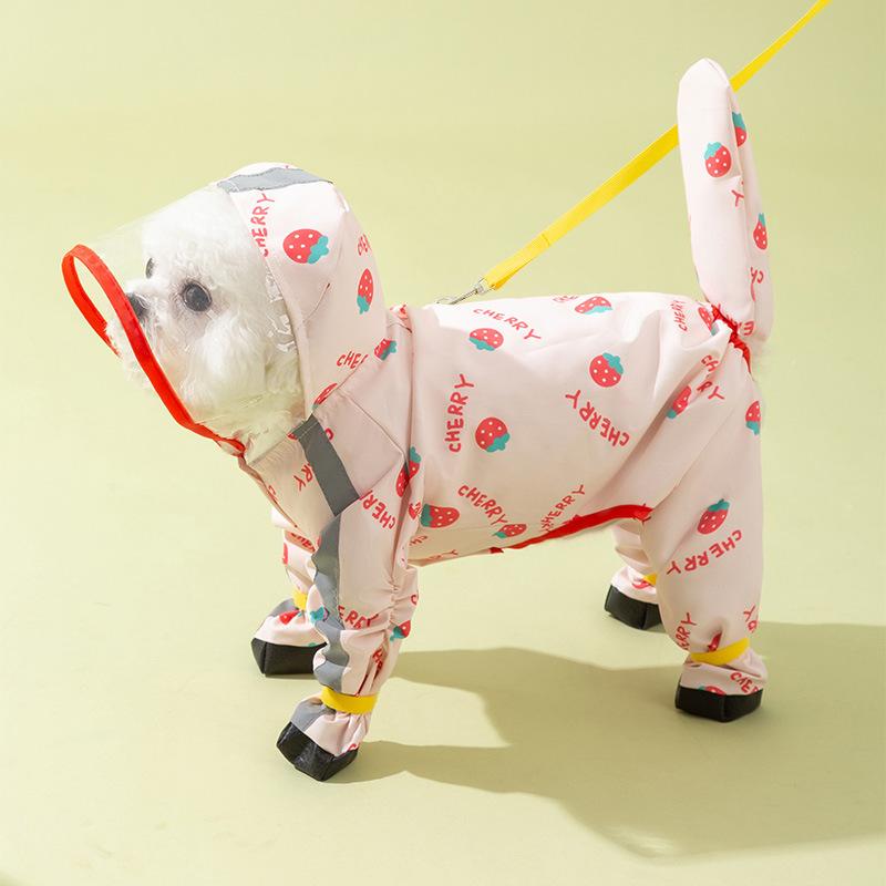 

Корейская версия фруктового четырехногого дождевика для собак, улучшенное сцепление, четырехногое, все включено, водонепроницаемое пончо для домашних животных для средних и маленьких собак XXL