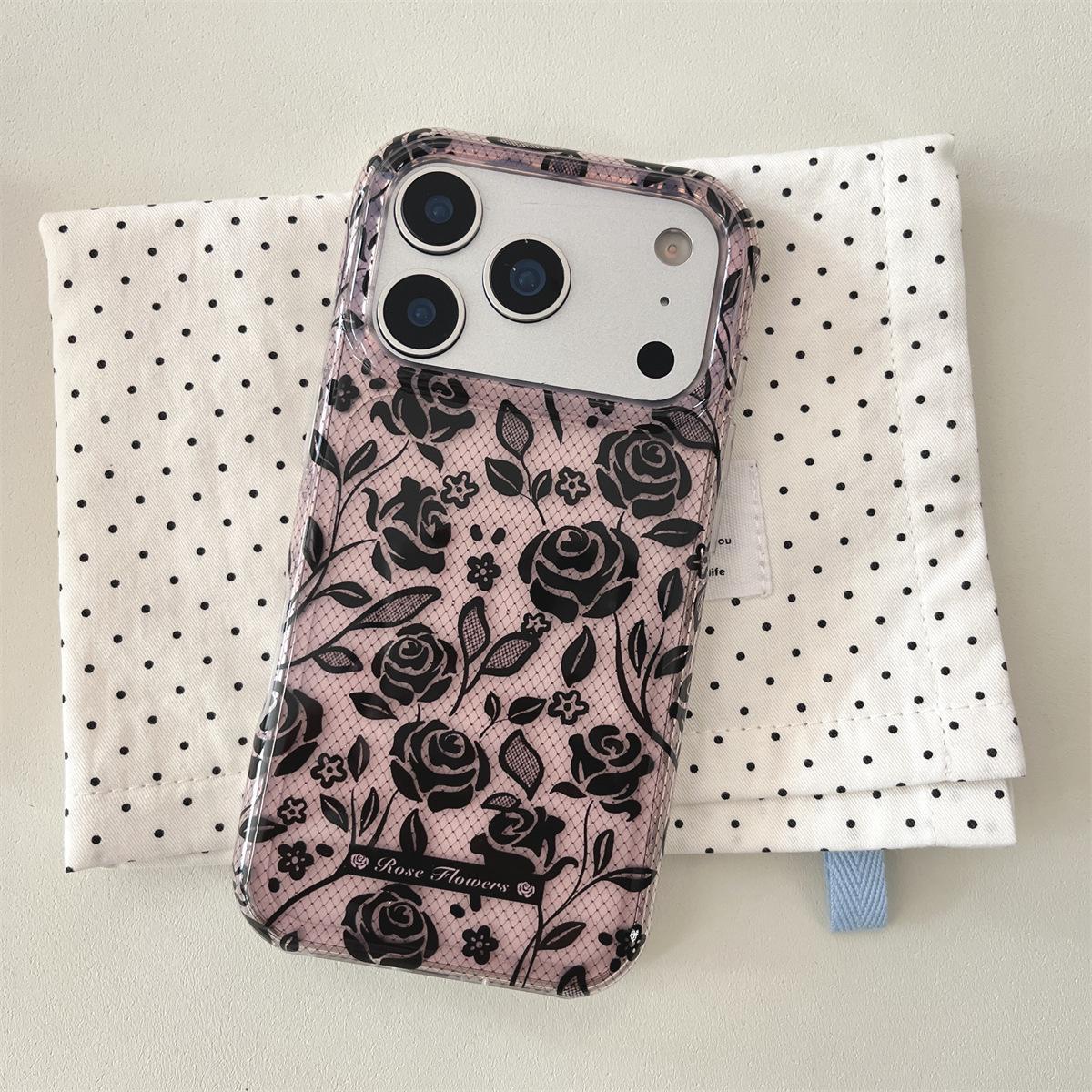 

Anti-Drop Simple Lace Rose Phone Case for iPhone 14/13/12/11 Pro Max iPhone 15