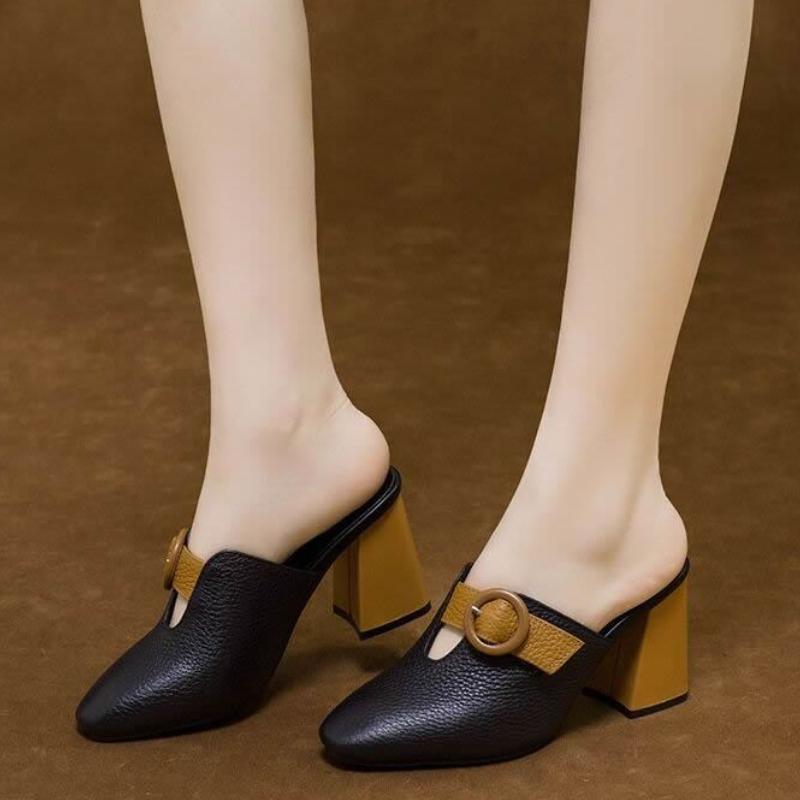 Fashion Pointed Toe Heeled Shoes 2025 Trend Luxury Elegant Fashionable Women's Slippers and Ladies Sandals New Collection Slides On Sale