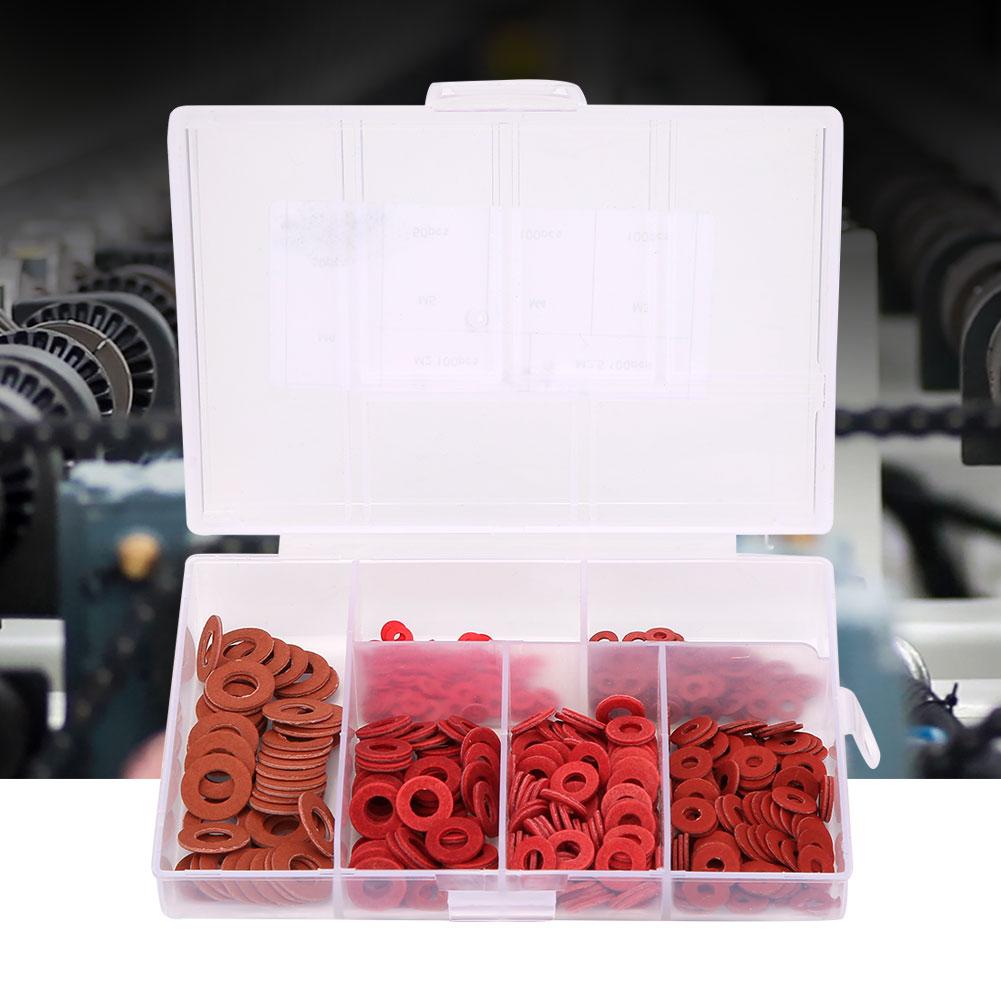 500Pcs Carbon Steel Plated White Zinc Red Insulation Flat Washer Set