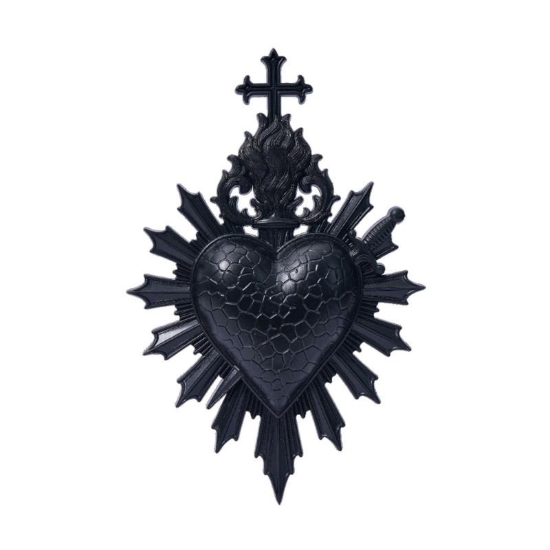 Sacred Hearts Resin Wall Decors Plaque, Heart of Jesuses Hanging Sculpture, Christian Religious Wall Art Ornament for Entryway or Bathroom Wall