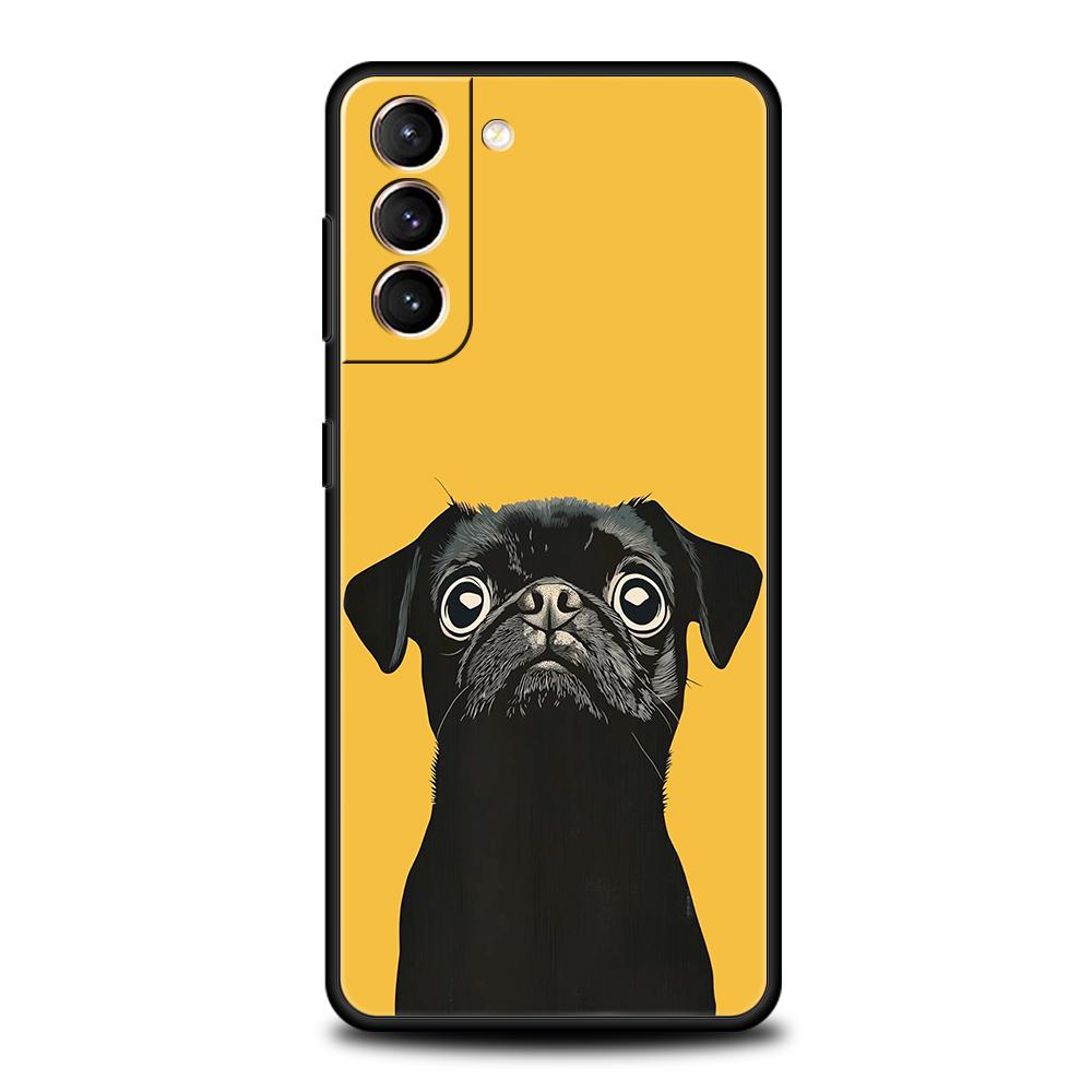 Dierlijke Zwarte Mopshond Close-up Telefoonhoesje Voor Samsung Galaxy S25 Edge S24 S23 S22 Ultra S20 S21 FE 5G S10 S9 Plus S10E Zachte Cover
