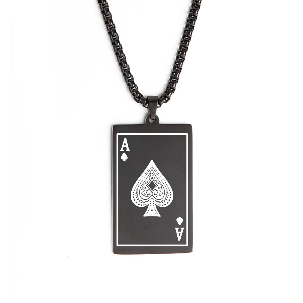 Lucky Ace of Spades Men Necklaces Stainless Steel Playing Punk Styles Card Poker Pendant Necklace Hip-hop Jewelry Gifts