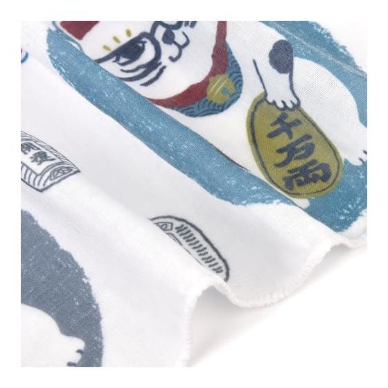 Japanese Pattern Gauze Tenugui - Lucky Cat Design - Soft Double Gauze Fabric - Striking Japanese Print - Quick Drying - For Kitchen, Handkerchief,