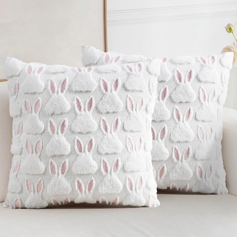 2 pièces Taie d'oreiller Motif Lapin de Pâques Housse de Coussin de Canapé
