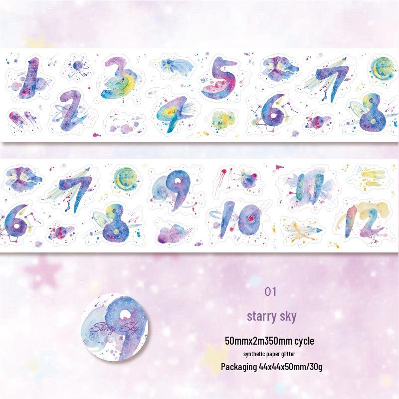 Twilight Glitter Sand Tape: Starry Sky & Cloud Gradient for DIY Planner Decoration