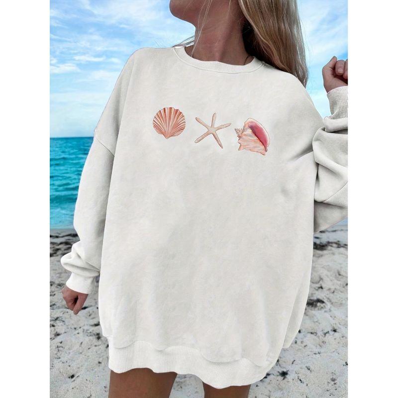 

Baby Blue round Neck Sweatshirt Female Spring & Fall New Arrival Oversize Stylish Niche Style Unique Chic Loose Tops White XS