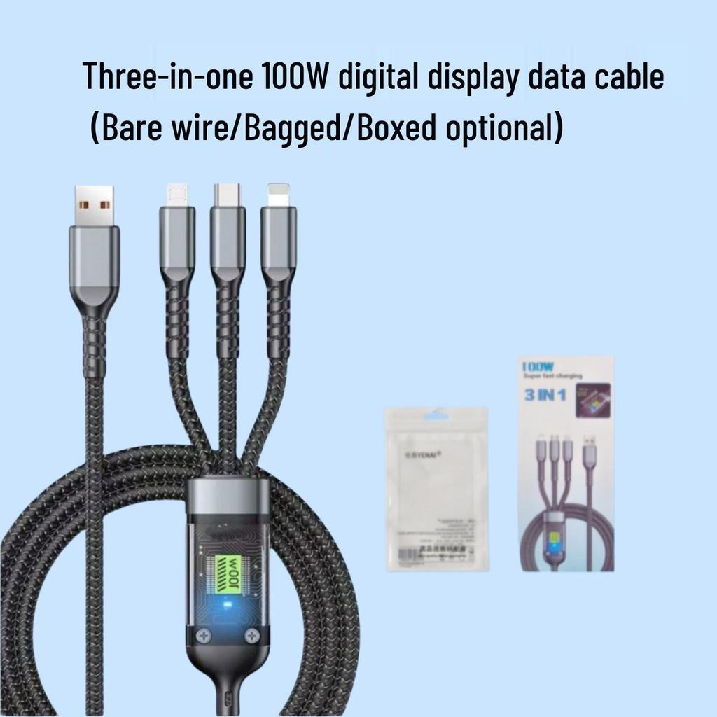 Three-in-One Fast Charging Cable 2.4A for Apple & Huawei, One-to-Three Type-C 6A
