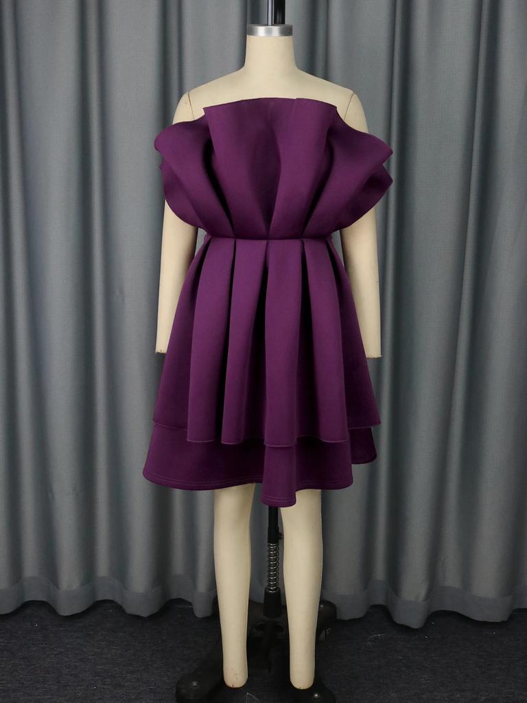Purple Strapless Mini Dress for Women Sleeveless Sexy Backless A Line High Waist Pleated Weddings Guest Banquets Dresses