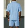 Men Cable Knit Texture 2 Piece Outfit Short Sleeve Polo Shirt And Casual Shorts Set