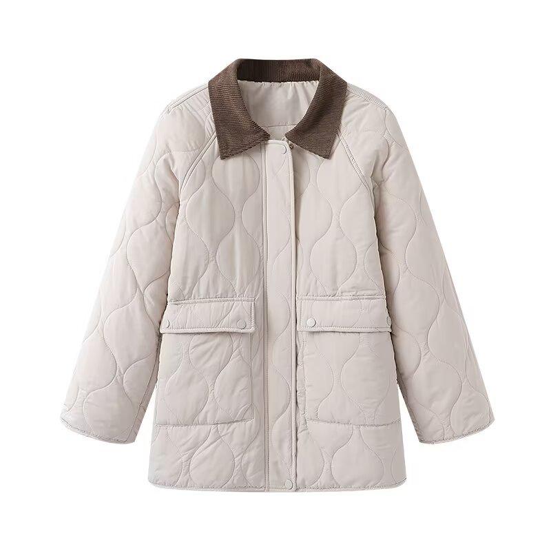 Women's Color Block Quilted Lapel Cotton Jacket - 2024 Autumn/Winter Collection