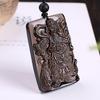 Natural Obsidian Guan Yu Pendant Necklace Men Hand-Carved Black Stone Amulet With Dragon Motif Chinese Cultural Style