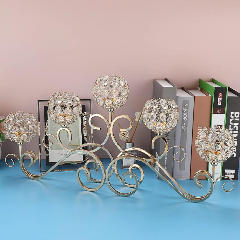 European Wrought Iron 5-Head Crystal Candelabra for Weddings and Dining - Chinese Style
