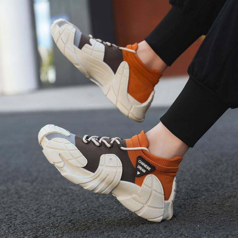 Herrenschuhe neu dicksohlige leichte fly-woven Socken Freizeitschuhe Jugendmode Farbabstimmung Sportschuhe