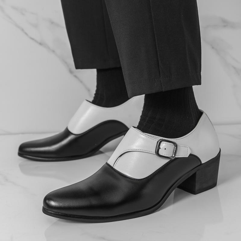 New Slip On Black With White Loafers Men's Pointed Leather Casual Cuban Shoes Wedding Dress Homecoming Footwear Zapatos Hombre