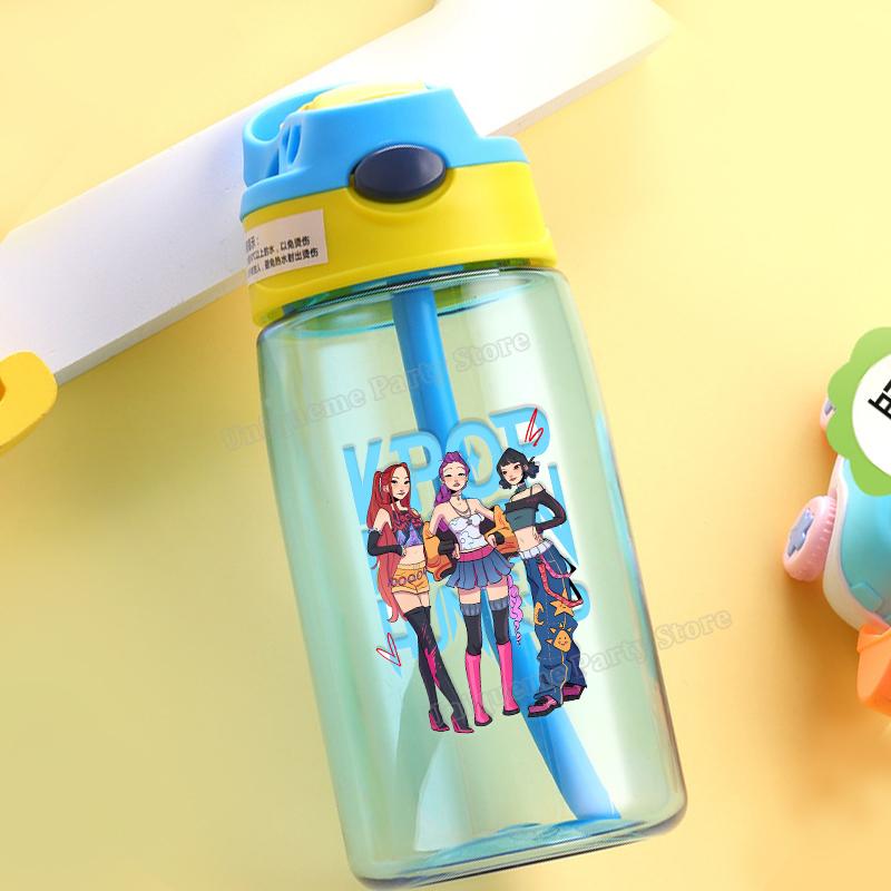 KPop Demon Hunters Kids Water Bottle Outdoors Sport Zoey Mira Rumi Girl Straw Cup Portable Plastics Drink Bottle Birthday Gift