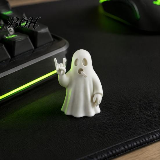 Studio Desktop Decoration 3D Printed Rock Ghost Figurine, Cool Hand Gesture Statue, Matte Style Desk Decor White for Bedroom Gaming Studio, Halloween