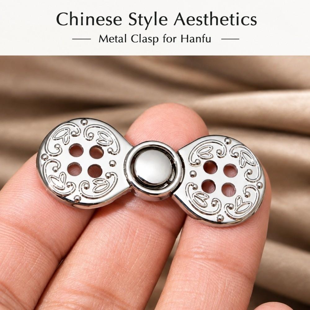 Carved Pattern Metal Frog Fastener Four Hole Garment Decor Button For Cheongsam
