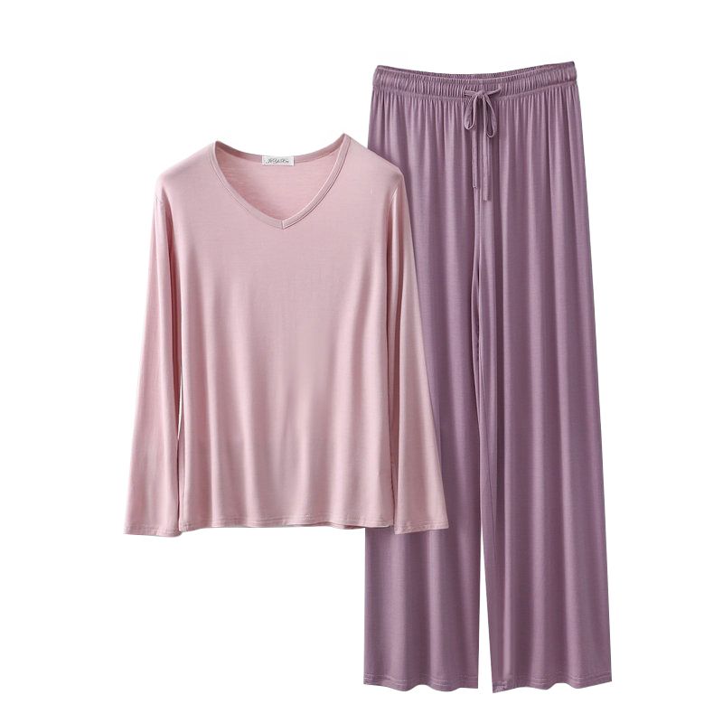 Women's Loose Casual Pajama Sets V-neck T-shirt and Drawstring Pants
