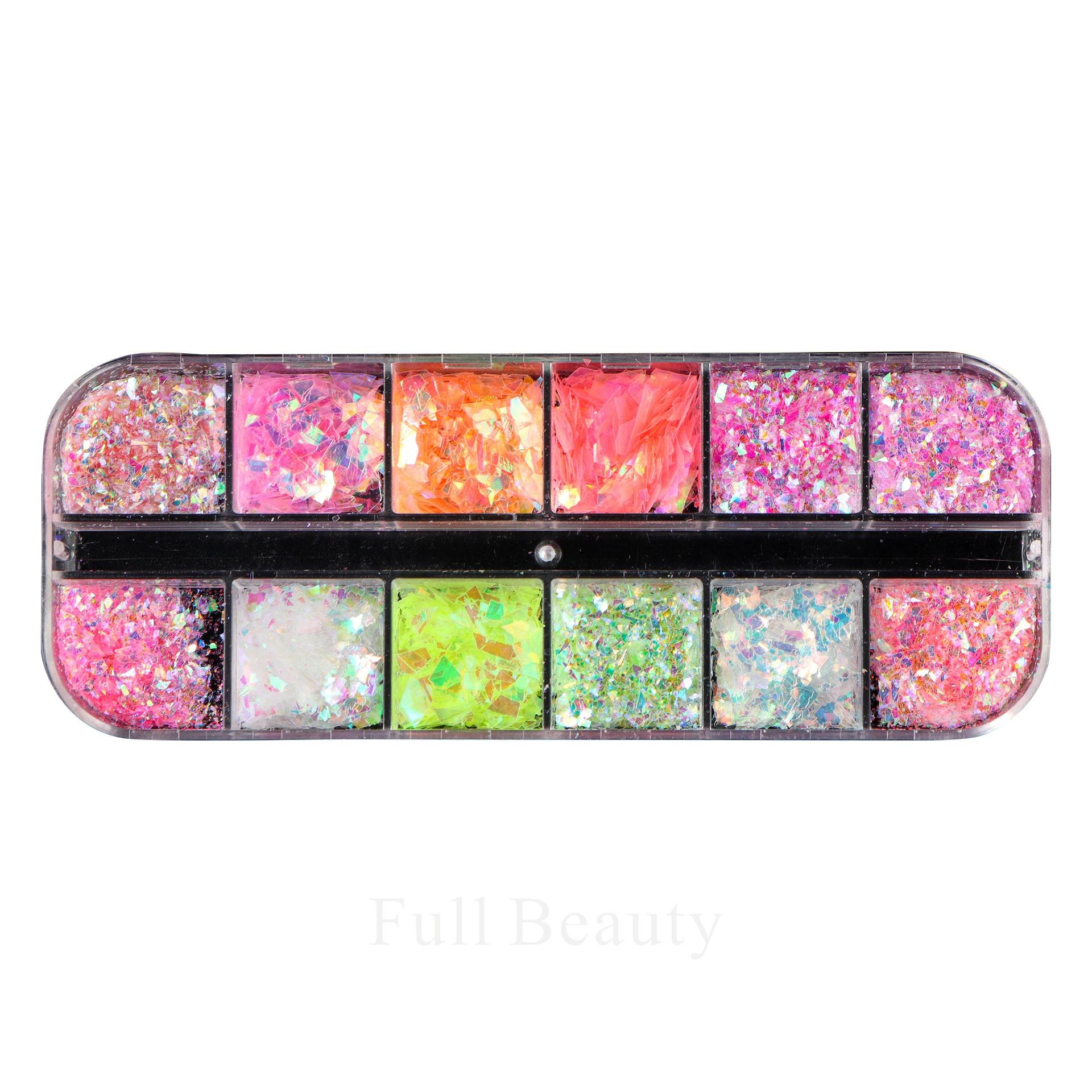 

12 сеток Aurora Chameleon Nail Glitter Flakes Неправильные хрустальные стеклянные блестки Пудра Блестящая русалка Paillette Nail Art Decoration 1 box of 12 grids