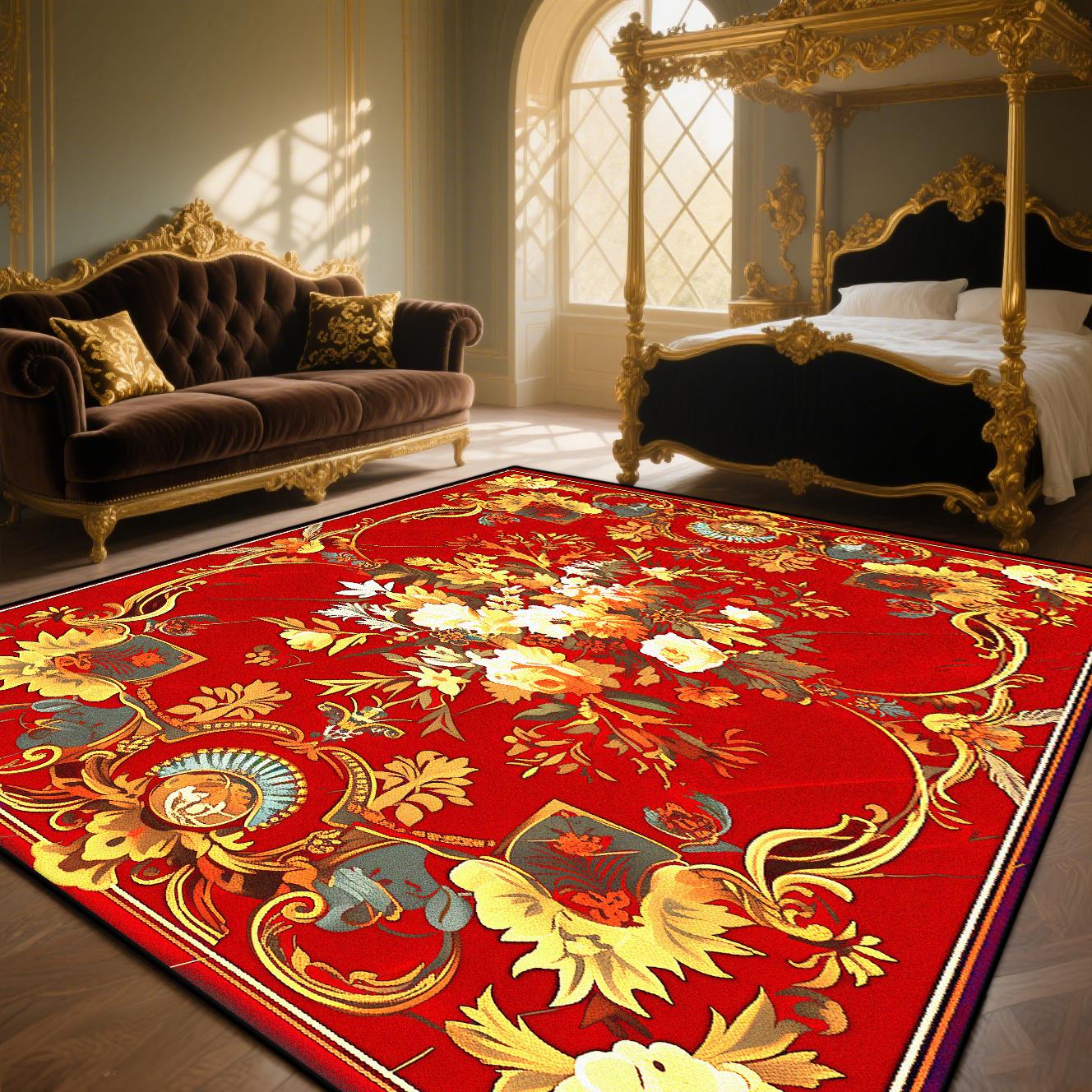 

European Classical Large Living Room Rugs Luxury Plush Carpet Non-slip Floor Mat for Bedroom Dining Room 60*90cm