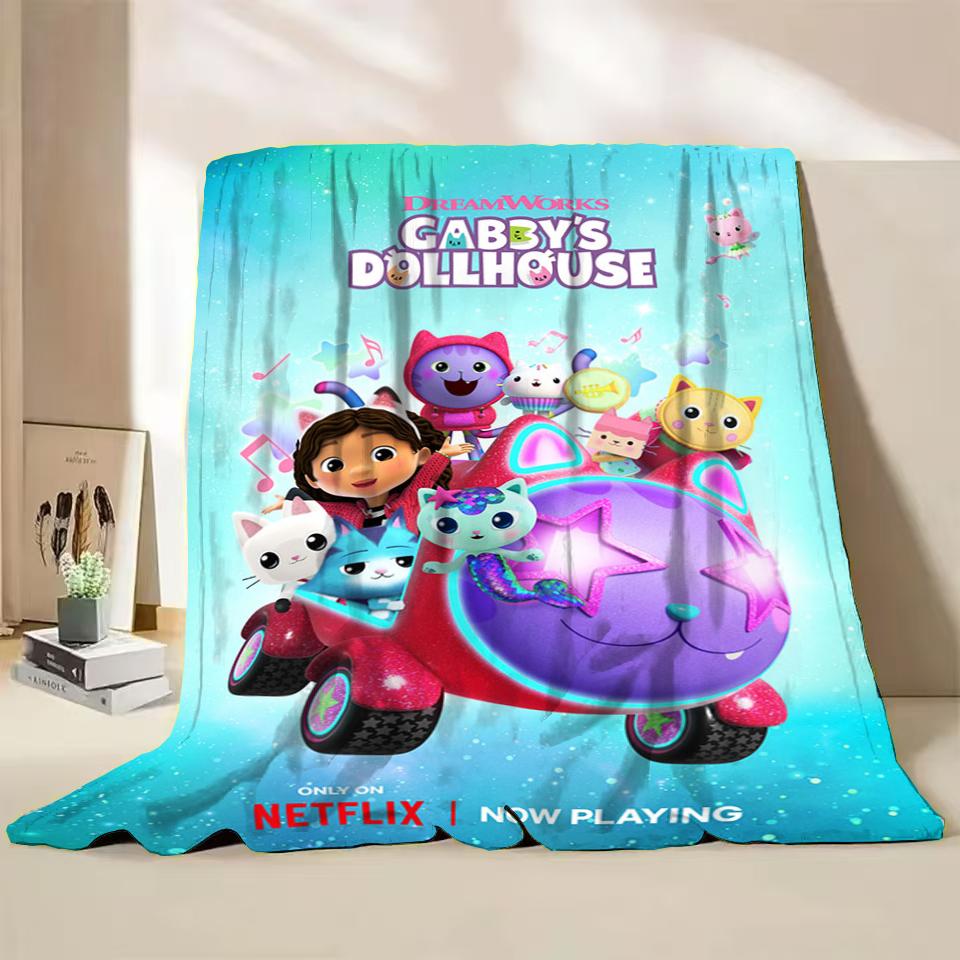Gabbys Dollhouse Flannel Fluffy Fleece Blanket for Home Bedroom Bed Sofa Office Children Cover Adult Soft Blanket Kids Cute Gift